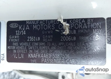 2015 Kia Forte Lx из США, поврежденный, VIN KNAFK4A61F5387536